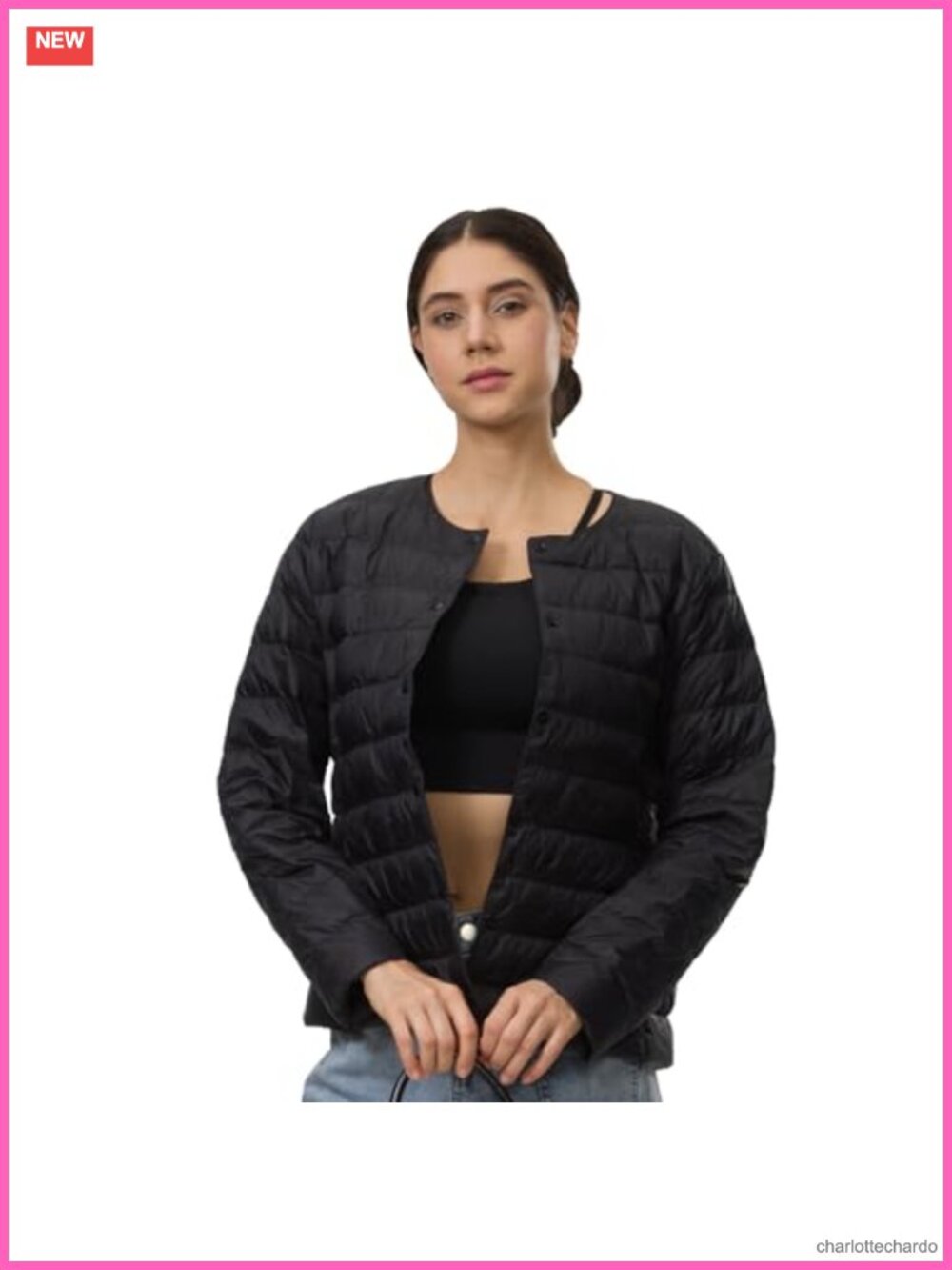 Women's Lightweight Packable Quilted Puffer Jacket Collarless Button Front Coat